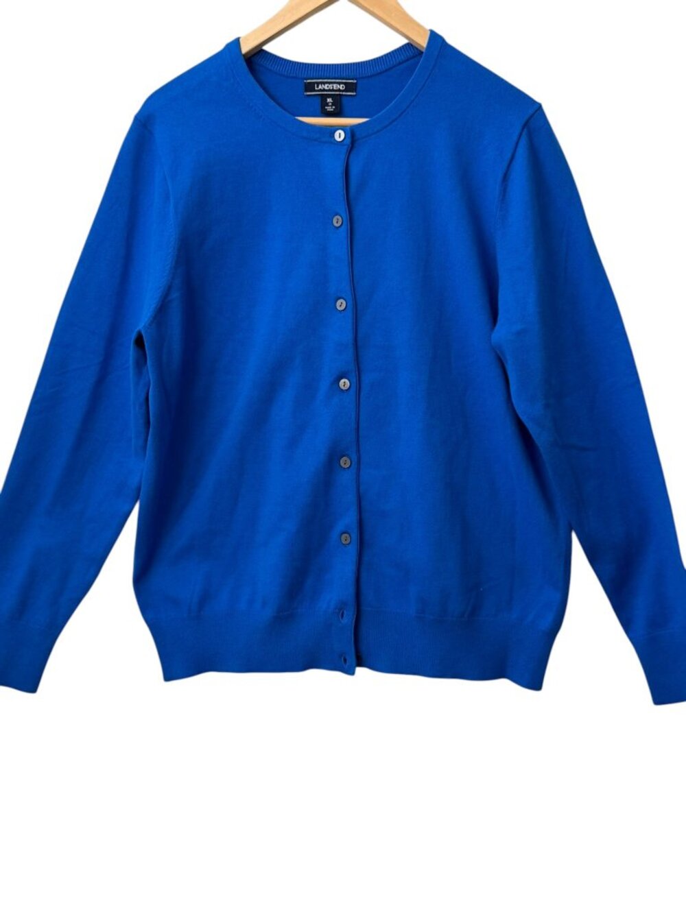 Lands'End Fine Gauge Cotton Crew Neck Button Front Cardigan Sweater Blue XL (18)
